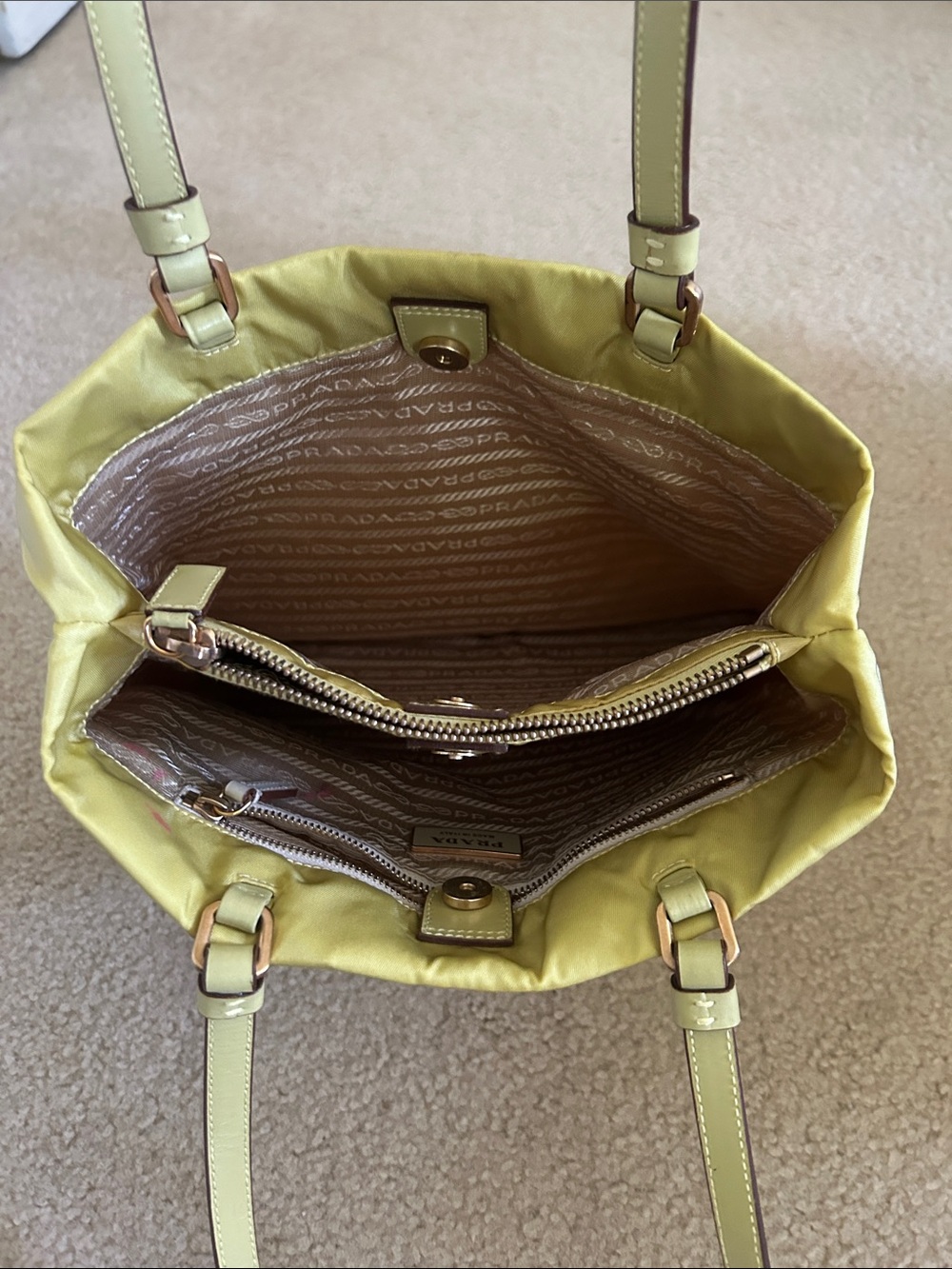 PRADA Nylon Tessuto Ochre City Tote With Leather Handles - Picture 8 of 12